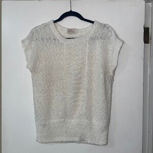 Sleeveless Knit Sweater Top Cream‎ Textured Summer Casual Layering